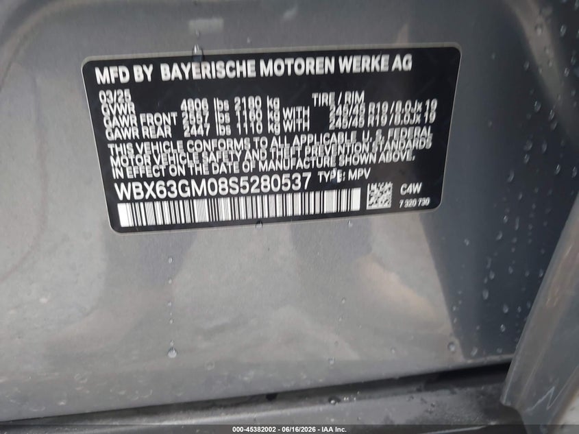 2025 BMW X2 xDrive28I VIN: WBX63GM08S5280537 Lot: 45382002