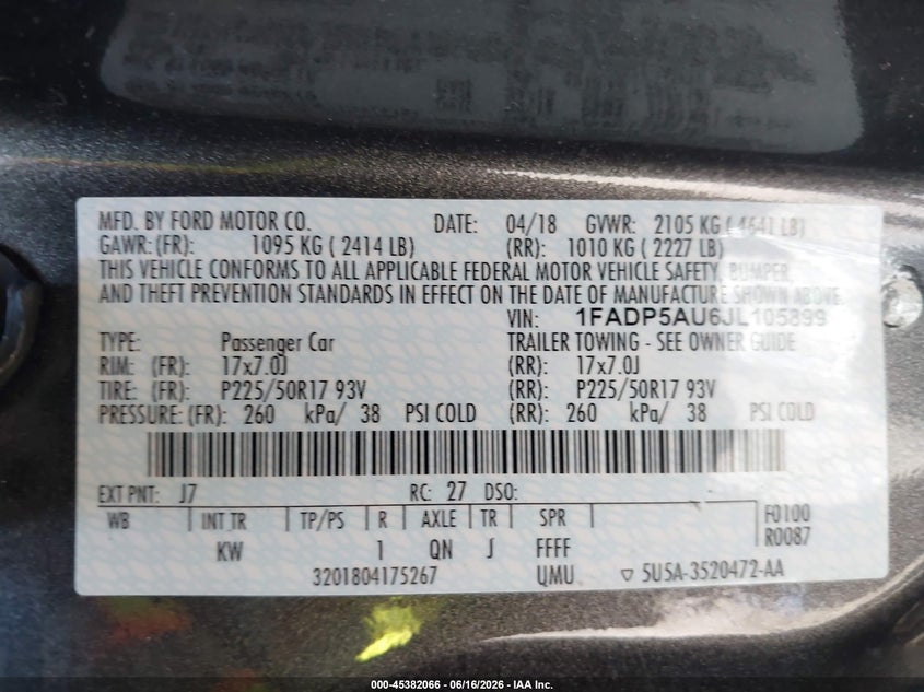 2018 Ford C-Max Hybrid Se VIN: 1FADP5AU6JL105899 Lot: 45382066