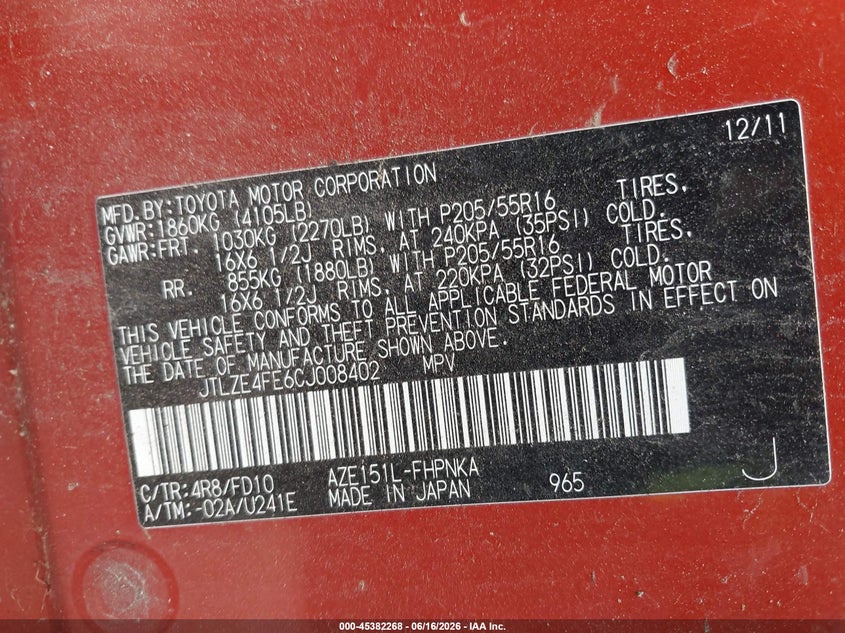 2012 Scion Xb Release Series 9.0 VIN: JTLZE4FE6CJ008402 Lot: 45382268