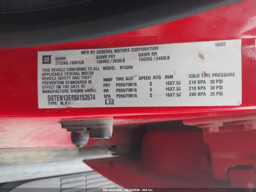 2008 Hummer H3 Suv VIN: 5GTEN13E888153574 Lot: 45382508