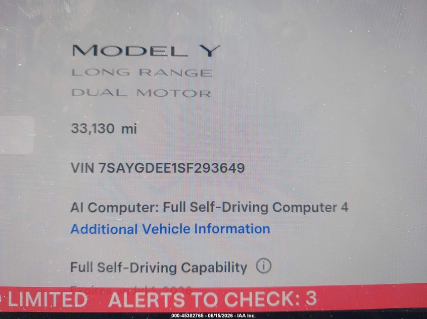 2025 TESLA MODEL Y auction photo 7