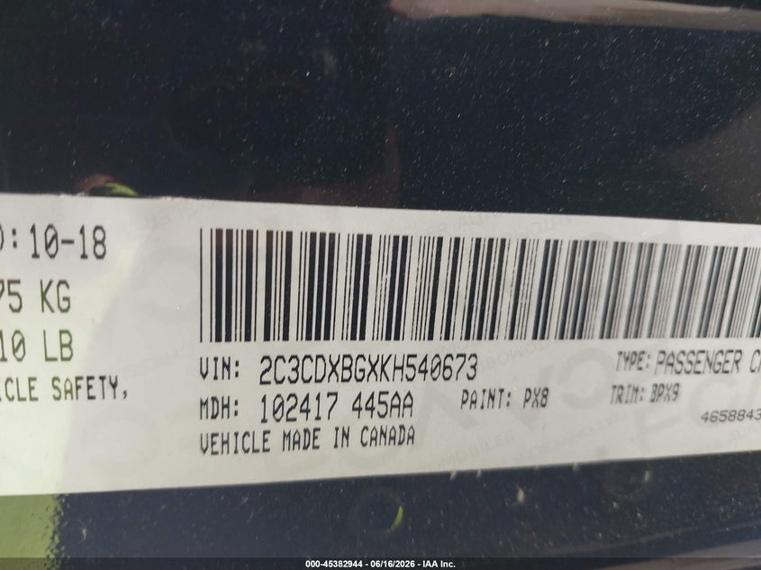 2019 Dodge Charger Sxt Rwd VIN: 2C3CDXBGXKH540673 Lot: 45382944