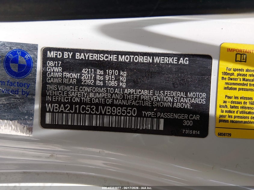 2018 BMW 230I VIN: WBA2J1C53JVB98550 Lot: 45383077
