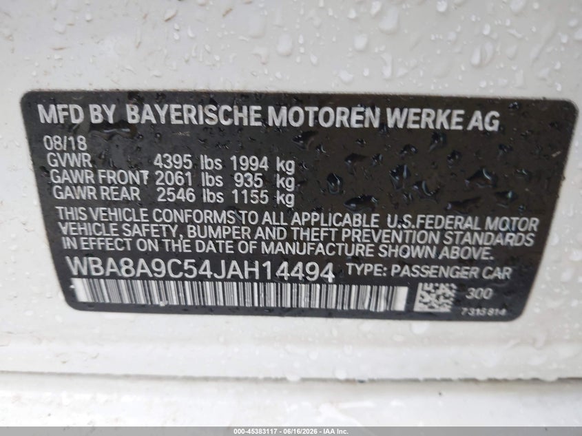 2018 BMW 3ER SEDAN 2.0L I-4 DI, DOHC, VVT, TURBO, 180HP