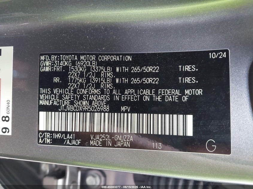 2024 Lexus Gx 550 Luxury+ VIN: JTJVBCDX9R5026988 Lot: 45383277