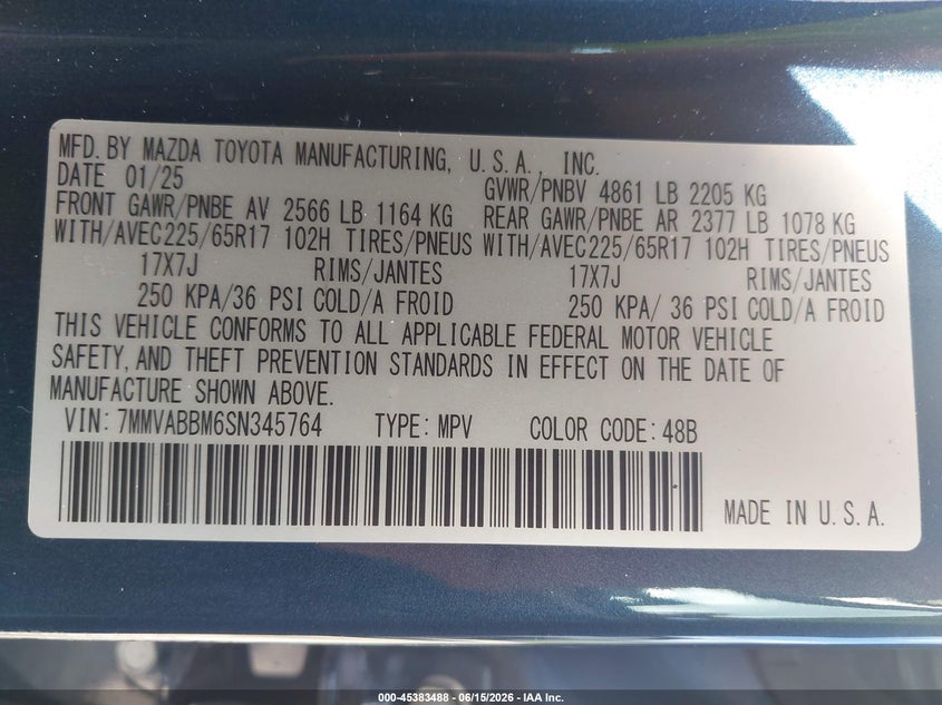 2025 Mazda Cx-50 2.5 S Preferred Package VIN: 7MMVABBM6SN345764 Lot: 45383488