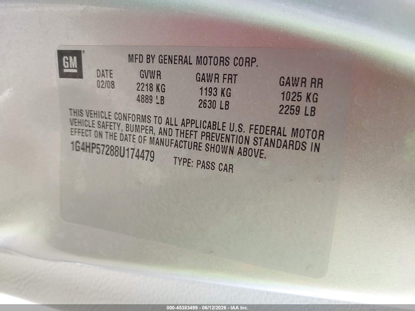 2008 Buick Lucerne Cx VIN: 1G4HP57288U174479 Lot: 45383499