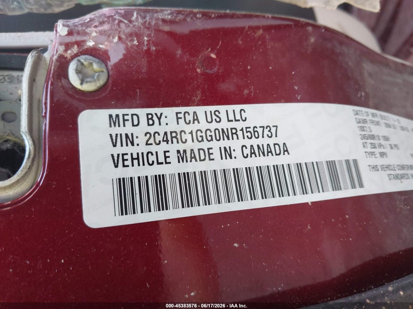 2022 Chrysler Pacifica Limited VIN: 2C4RC1GG0NR156737 Lot: 45383576