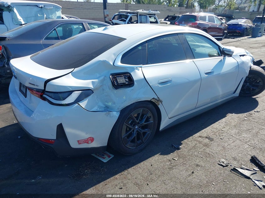 Vin: wby73aw03rfr48601, lot: 45881628, bmw i4 gran coupe edrive40 20244