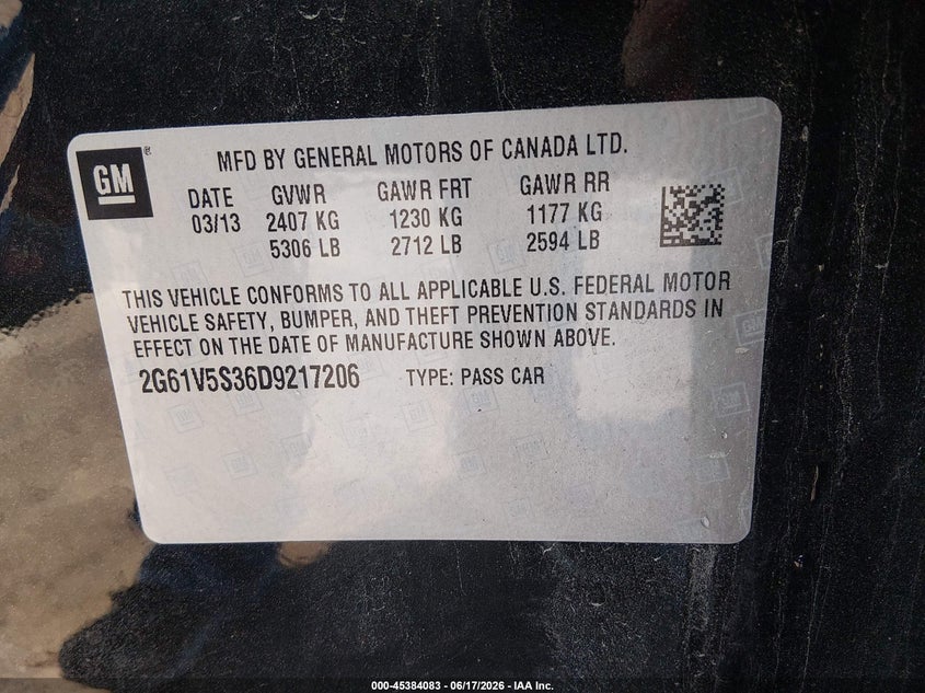 2013 Cadillac Xts Platinum VIN: 2G61V5S36D9217206 Lot: 45384083