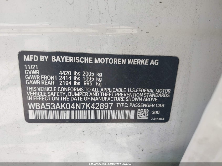 2022 BMW 228 Gran Coupe I Sdrive VIN: WBA53AK04N7K42897 Lot: 45384116