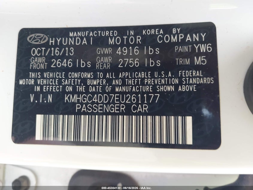 2014 Hyundai Genesis 3.8 VIN: KMHGC4DD7EU261177 Lot: 45384130