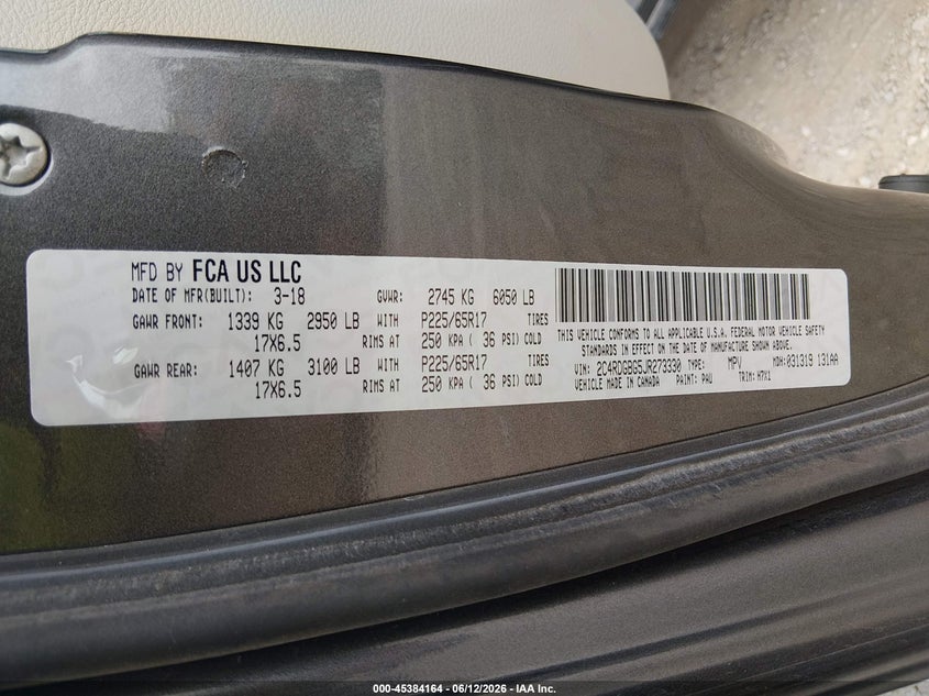 2018 Dodge Grand Caravan Se VIN: 2C4RDGBG5JR273330 Lot: 45384164