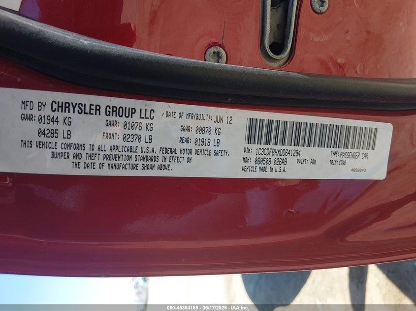 2013 Dodge Dart Sxt VIN: 1C3CDFBA4DD233246 Lot: 45384185