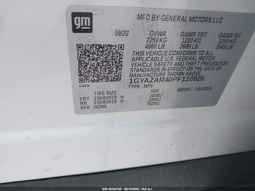 2023 Cadillac Xt4 Fwd Luxury VIN: 1GYAZAR40PF110926 Lot: 45384188