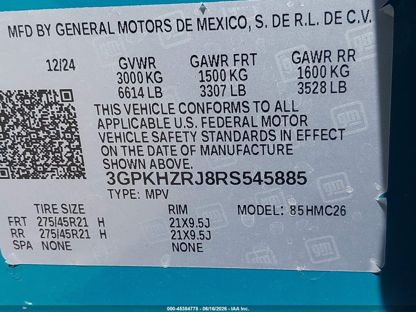 2024 Honda Prologue Elite VIN: 3GPKHZRJ8RS545885 Lot: 45384778