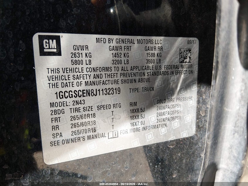 2018 Chevrolet Colorado 2Wd Lt VIN: 1GCGSCEN8J1132319 Lot: 45384954