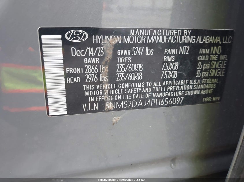 VIN 5NMS2DAJ4PH656097 2023 HYUNDAI SANTA FE SEL