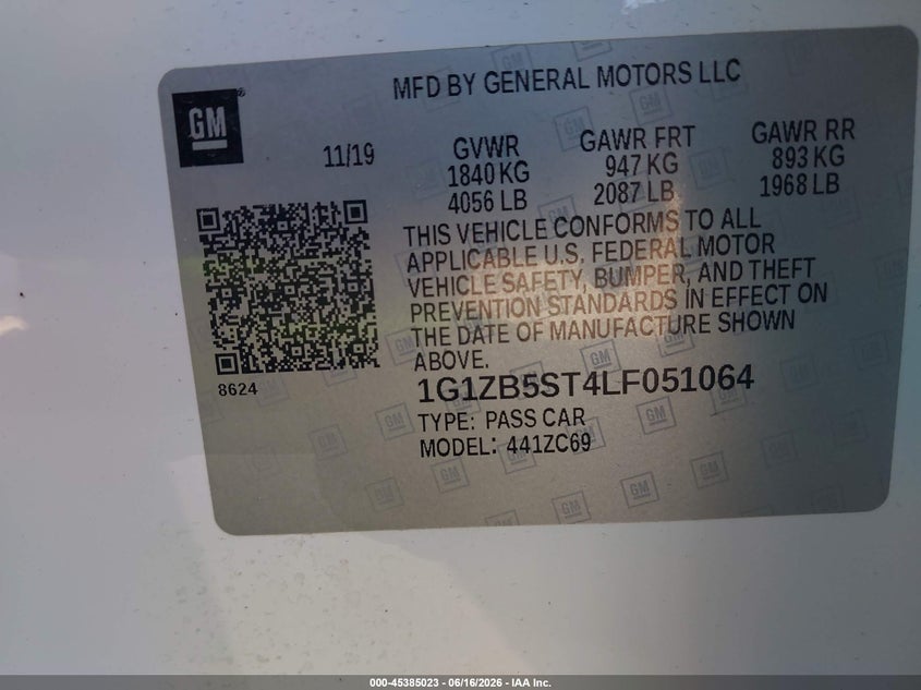 VIN 1G1ZB5ST4LF051064 2020 CHEVROLET MALIBU FWD LS