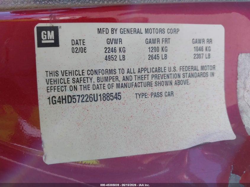 2007 Buick Lucerne Cxl VIN: 1G4HD572X7U117370 Lot: 45385039