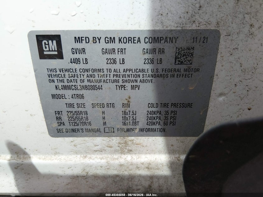 2022 Buick Encore Gx Awd Preferred VIN: KL4MMCSL3NB080544 Lot: 45385058