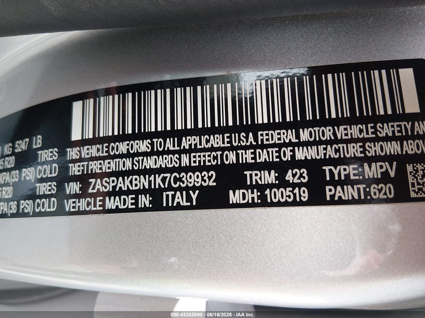 2019 Alfa Romeo Stelvio Ti Sport Awd VIN: ZASPAKBN1K7C39932 Lot: 45385090
