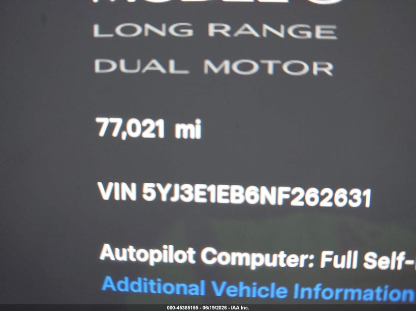 2022 TESLA MODEL 3 SEDAN ELECTRIC