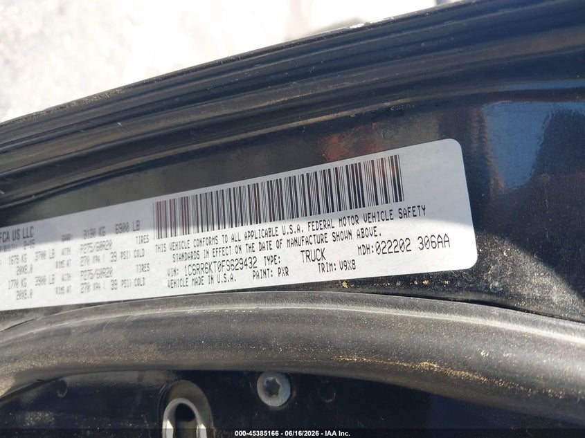 2015 Ram 1500 Express VIN: 1C6RR6KT0FS629432 Lot: 45385166