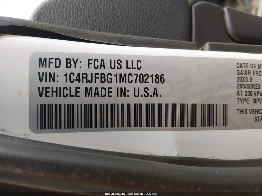 2021 Jeep Grand Cherokee 80Th Anniversary 4X4 VIN: 1C4RJFBG1MC702186 Lot: 45385945