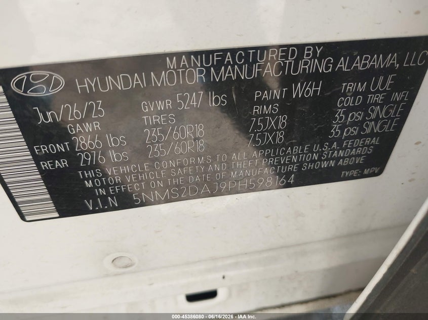 VIN 5NMS2DAJ9PH598164 2023 HYUNDAI SANTA FE SEL