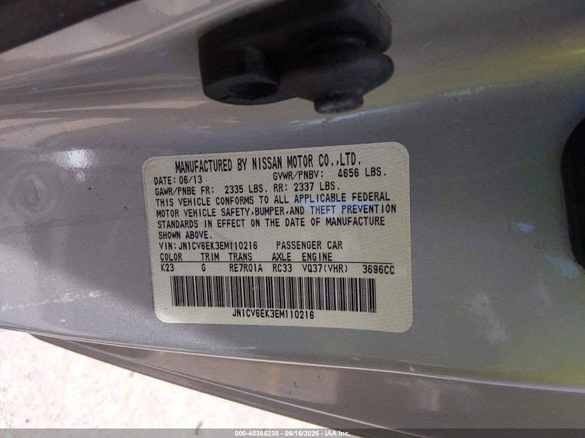 2014 Infiniti Q60 Journey VIN: JN1CV6EK3EM110216 Lot: 45386238