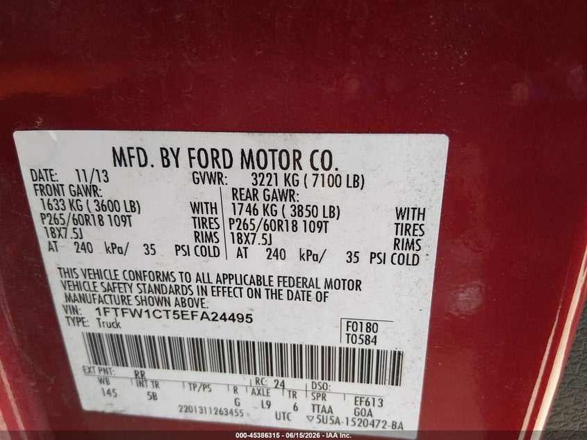 2014 FORD F-150 TRUCK 3.5L V-6 DI, DOHC, VVT, TURBO, 365HP