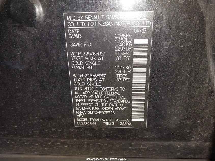 2017 NISSAN ROGUE SPORT UTILITY VEHICLE 2.5L I-4 DOHC, VVT, 170HP