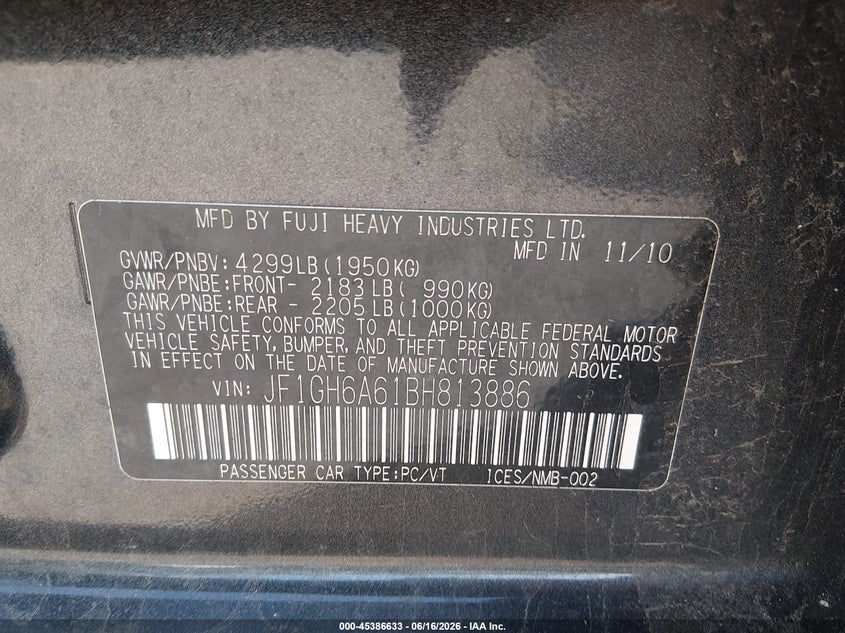 2011 SUBARU IMPREZA HATCHBACK 2.5L H-4 VVT, 170HP
