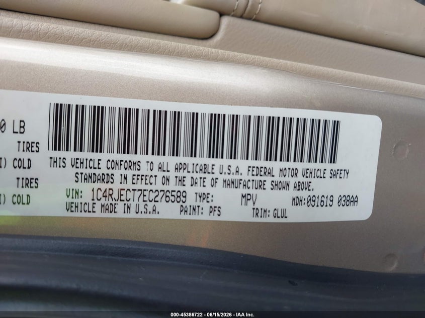 JEEP GRAND CHEROKEE 2014 VIN 1C4RJECT7EC276589