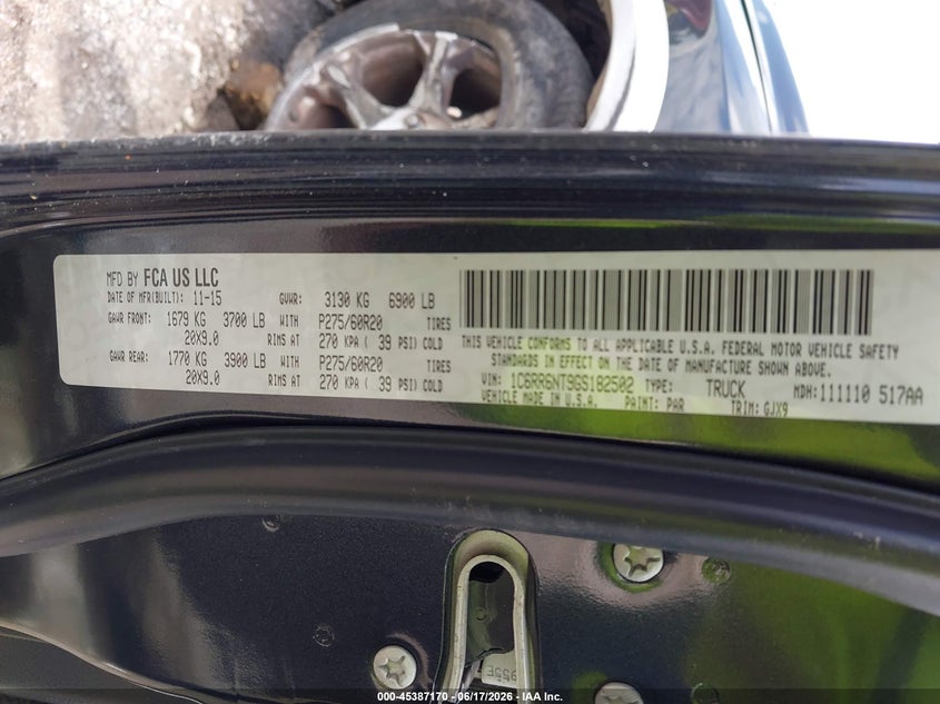 RAM 1500 2016 VIN 1C6RR6NT9GS182502