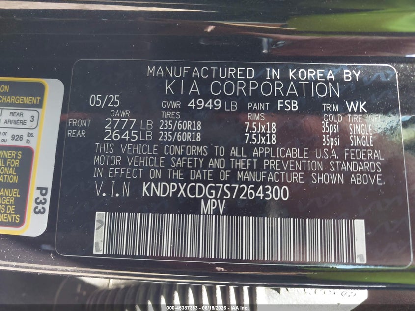 2025 Kia Sportage Hybrid Sx-Prestige VIN: KNDPXCDG7S7264300 Lot: 45387383