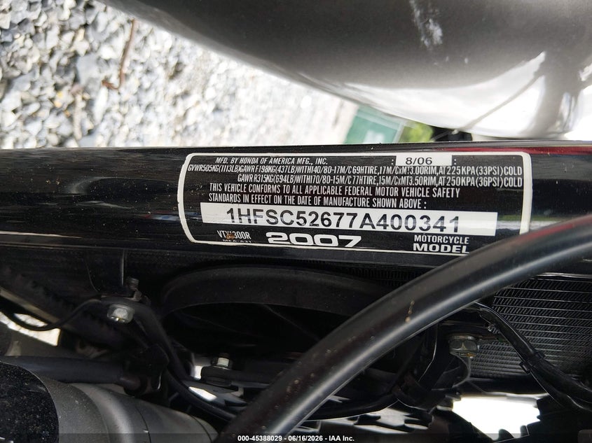 2007 Honda Vtx1300 R VIN: 1HFSC52677A400341 Lot: 45388029