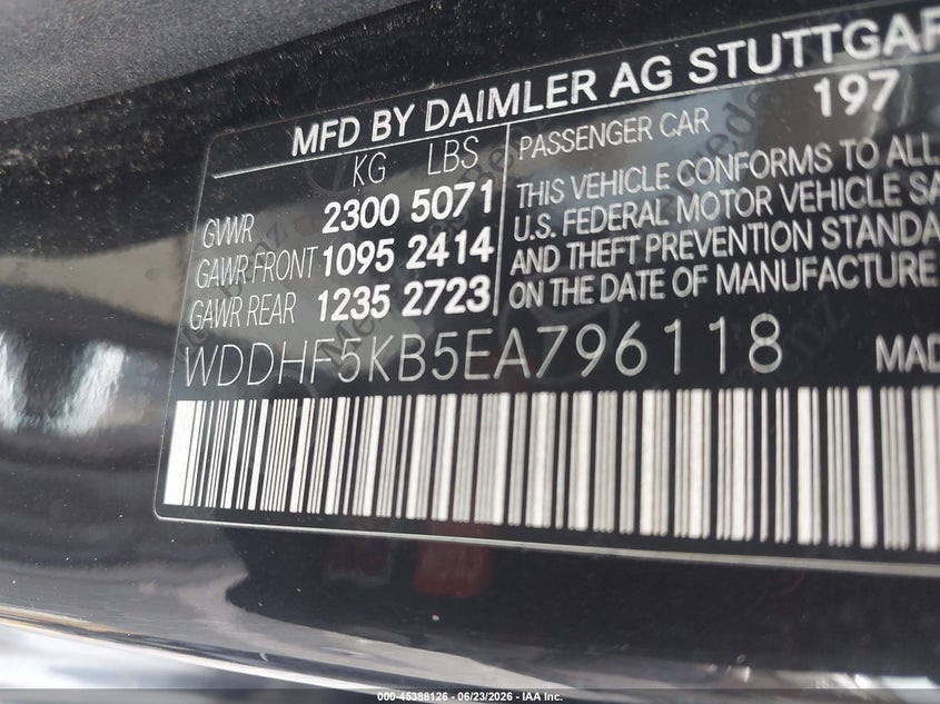 2014 Mercedes-Benz E 350 VIN: WDDHF5KB5EA796118 Lot: 45388126
