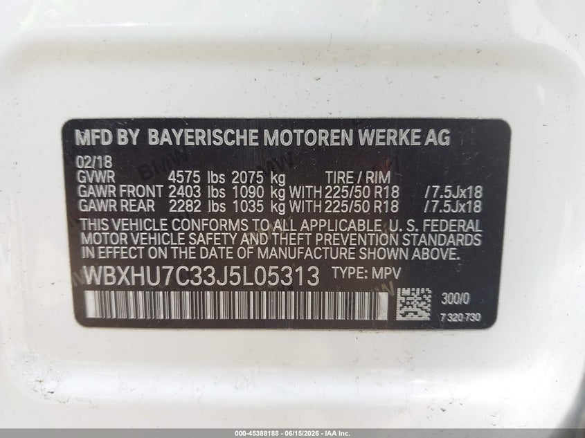 BMW X1 2018 VIN WBXHU7C33J5L05313