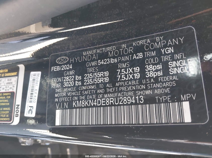 2024 Hyundai Ioniq 5 Sel VIN: KM8KN4DE8RU289413 Lot: 45388267