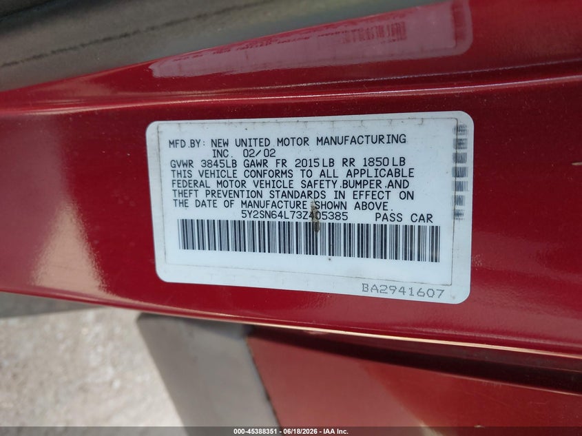 2003 Pontiac Vibe Gt VIN: 5Y2SN64L73Z405385 Lot: 45388351