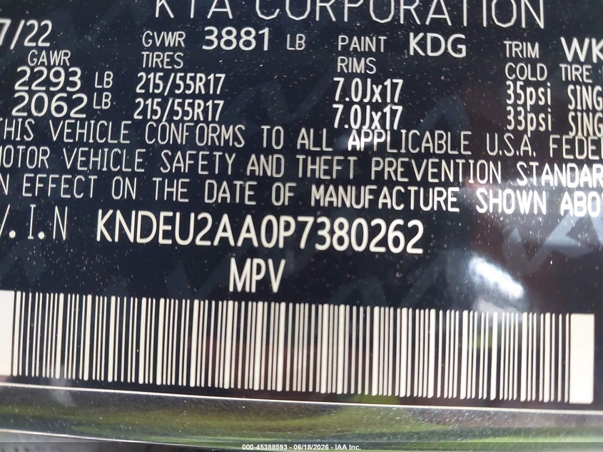 2023 Kia Seltos S VIN: KNDEU2AA0P7380262 Lot: 45388593