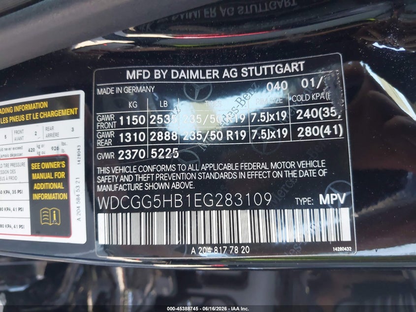 2014 Mercedes-Benz Glk 350 VIN: WDCGG5HB1EG283109 Lot: 45388745