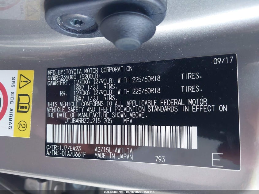 2018 Lexus Nx 300 VIN: JTJBARBZ2J2151205 Lot: 45388798