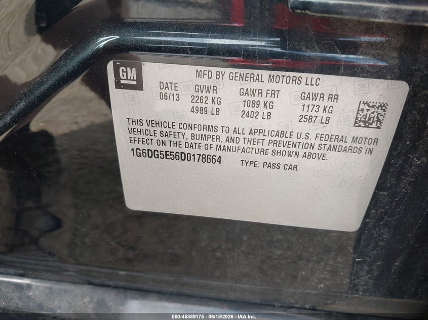2013 CADILLAC CTS SEDAN 3.0L V-6 DI, DOHC, VVT, 270HP