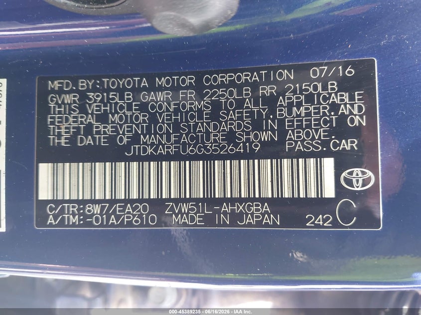 2016 TOYOTA PRIUS FOUR — Photo 9