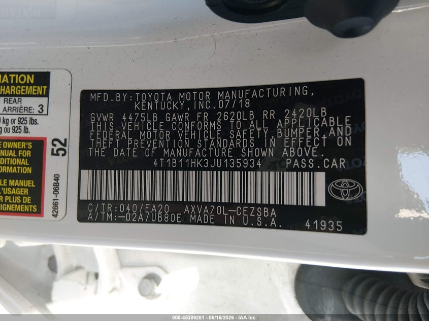 2018 TOYOTA CAMRY SE — Photo 9