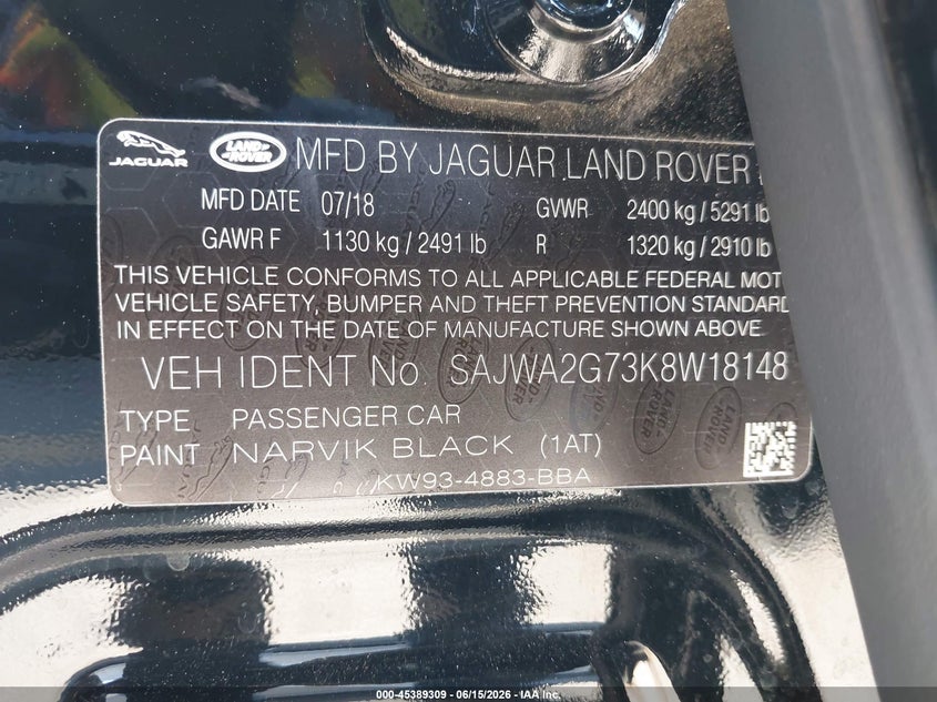 2019 Jaguar Xj Xj50 V6/Xjl Portfolio VIN: SAJWA2G73K8W18148 Lot: 45389309