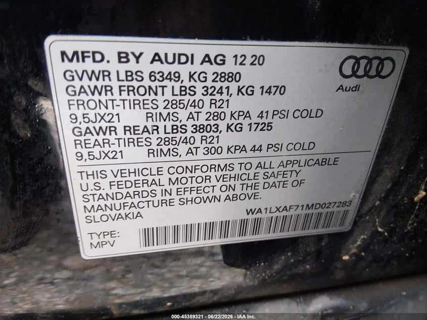 2021 AUDI Q7 PREMIUM PLUS 55 TFSI QUATTRO TIPTRONIC — Photo 9